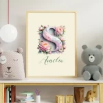 Unique Baby Girl Nursery Decor Custom flower Print Set Name Sign Art Personalized Nursery Art Prints flower Designs for Kids Art Letter S