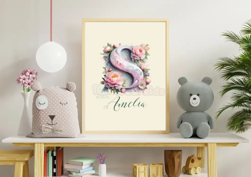 Unique Baby Girl Nursery Decor Custom flower Print Set Name Sign Art Personalized Nursery Art Prints flower Designs for Kids Art Letter S