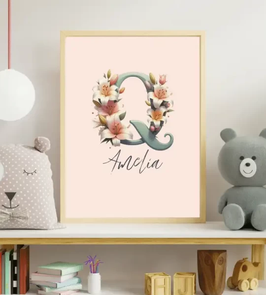 Personalized name signs Nursery Art Personalized Name Sign Floral Wall Decor Unique Baby Girl Room Art  Clipart Set for Kids Letter Q