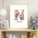 Personalized Wildflowers Nursery Decor Custom Name Sign Floral Wall Art Unique Nursery Prints Floral Alphabet Art for Kids Letter N