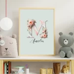 Unique Floral Nursery Decor Custom Wildflower Print Set Baby Girl Room Art Personalized Nursery Wall Art Kids Alphabet Decor Letter M