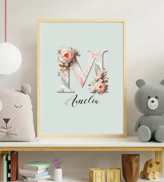 Unique Floral Nursery Decor Custom Wildflower Print Set Baby Girl Room Art Personalized Nursery Wall Art Kids Alphabet Decor Letter M