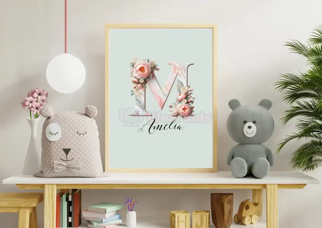 Unique Floral Nursery Decor Custom Wildflower Print Set Baby Girl Room Art Personalized Nursery Wall Art Kids Alphabet Decor Letter M