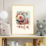 Personalized Name Sign Wildflower Nursery Decor Floral Baby Girl Room Art Custom Prints Floral Alphabet Art with Wildflower Designs Letter G