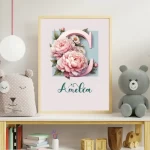 Floral Alphabet Art Boho Floral Nursery Art Custom Name Watercolor Flowers Baby Girl Room Decor Personalized Prints Letter C