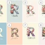 Personalised Name Sign Floral Nursery Prints Custom Name Signs Wall Art Unique Baby Girl Nursery Decor Clipart Set Kids Alphabet Letter R