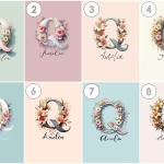 Personalized name signs Nursery Art Personalized Name Sign Floral Wall Decor Unique Baby Girl Room Art  Clipart Set for Kids Letter Q