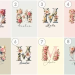 Unique Floral Nursery Decor Custom Wildflower Print Set Baby Girl Room Art Personalized Nursery Wall Art Kids Alphabet Decor Letter M