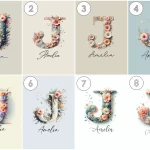 Unique Name Signs Floral Nursery Art Customized Wildflowers Wall Decor Baby Girl Room Wildflower Clipart Set, Kids' Alphabet Art Letter J