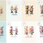 Boho Floral Nursery Art Custom Name Watercolor Flowers Baby Girl Room Decor Personalized Prints Floral Alphabet Arts Letter Images Letter H