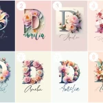 Watercolor Flowers Nursery Wall Art Custom Name Sign Baby Girl Room Decor Personalized Nursery Prints Floral Alphabet Art for Kids Letter E