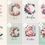 Floral Alphabet Art Boho Floral Nursery Art Custom Name Watercolor Flowers Baby Girl Room Decor Personalized Prints Letter C