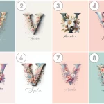 Custom Name Signs Prints Nursery Art Set Personalized Name Sign Boho Decor Unique Floral Nursery Decor Alphabet Art for Kids Letter V