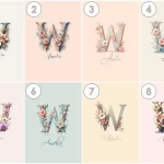 Personalised Name Floral Nursery Wall Art Custom Name Signs Baby Girl Room Unique Nursery Art Kids  Alphabet Posters Letter W