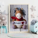 Custom Name Crochet Horse Art Printables Personalized Nursery Wall Decor for Kids Rooms Unique and Trendy Baby Gifts