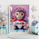 Personalized Printable Crochet Gorilla Art Custom Name Nursery Decor for Children's Rooms Cute and Customizable Baby Shower Gifts