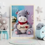 Custom Name Crochet Hippo Prints Personalized Nursery Decor for Kids Bedrooms Adorable and Unique Baby Room Art