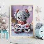 Octopus Personalized Knit a Teddy Personalized Crochet Octopus Toy Knitting Pattern Printable Custom Name Nursery Decor Art