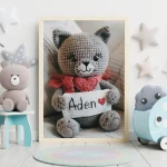 Custom Name Crochet Cat Wall Art Personalized Printables for Nursery and Kids Playrooms Unique and Fun Baby Decor