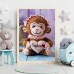 Custom Name Crochet Monkey Nursery Art Personalized Printable Decor for Baby Nurseries Trendy and Customizable Room Decor