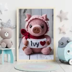 Custom Name Crochet Pig Prints Personalized Nursery Decor for Kids Bedrooms Adorable and Unique Baby Room Art