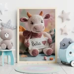 Custom Name Crochet Cow Prints Personalized Nursery Decor for Kids Bedrooms Adorable and Unique Baby Room Art