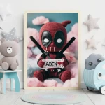 Unique Wall Art Gift Personalized Deadpool Crochet Doll Digital Image Custom Child Name Art Trendy Superhero Decor for Kids Room