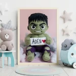 Trendy Superhero Decor for Kids Room Personalized Hulk Crochet Doll Digital Image Custom Child Name Art Unique Wall Art Gift