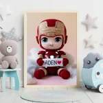 Ironman Crochet Doll Digital Image Personalized with Child's Name Trendy Superhero Decor for Kids Room Unique Wall Art Gift