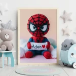 Custom Child Name Art Personalized Spiderman Crochet Doll Digital Image Unique Wall Art Gift Trendy Superhero Decor for Kids Room