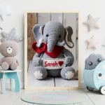 Custom Name Crochet Elephant Nursery Art Personalized Printable Decor for Baby Nurseries Trendy and Customizable Room Decor