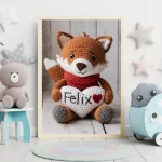 Personalized Printable Crochet Fox Art Custom Name Nursery Decor for Birthdays and Special Occasions Unique and Adorable Baby Gifts