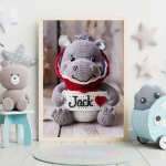 Custom Name Crochet Hippo Prints Personalized Nursery Decor for Kids Bedrooms Adorable and Unique Baby Room Art