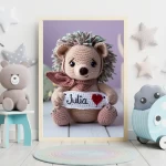 Personalized Crochet Hedgehog Art Prints Custom Name Nursery Decor for Newborns and Infants Trendy and Customizable Baby Gifts