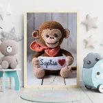 Custom Name Crochet Monkey Nursery Art Personalized Printable Decor for Baby Nurseries Trendy and Customizable Room Decor