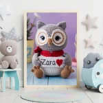 Personalized Printable Crochet Owl Art Custom Name Nursery Decor for Birthdays and Special Occasions Unique and Adorable Baby Gifts