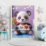 Custom Name Crochet Panda Decor Printables Personalized Wall Art for Children's Rooms and Play Areas Trendy and Customizable Baby Decor