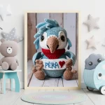 Custom Name Crochet Parrot Art Printables Personalized Nursery Wall Decor for Kids Rooms Unique and Trendy Baby Gifts