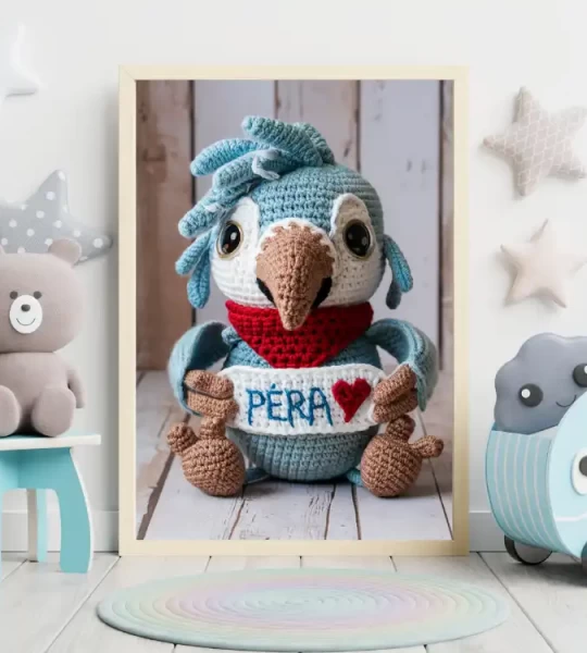 Custom Name Crochet Parrot Art Printables Personalized Nursery Wall Decor for Kids Rooms Unique and Trendy Baby Gifts