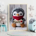 Personalized Printable Crochet Penguin Art Custom Name Nursery Decor for Children's Rooms Cute and Customizable Baby Shower Gifts