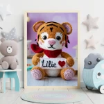 Printable Personalized Crochet Tiger Decor Custom Name Wall Art for Toddlers Rooms Unique and Fun Baby Shower Gifts