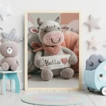 Custom Name Crochet Cow Prints Personalized Nursery Decor for Kids Bedrooms Adorable and Unique Baby Room Art