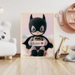 Personalized Batman Crochet Doll Digital Image Custom Child Name Art Trendy Superhero Decor for Kids Room Unique Wall Art Gift