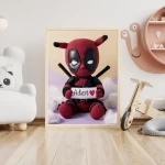 Unique Wall Art Gift Personalized Deadpool Crochet Doll Digital Image Custom Child Name Art Trendy Superhero Decor for Kids Room