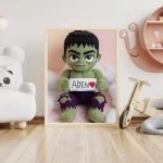 Trendy Superhero Decor for Kids Room Personalized Hulk Crochet Doll Digital Image Custom Child Name Art Unique Wall Art Gift