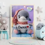 Personalized Crochet Dolphin Art Prints Custom Name Nursery Decor for Newborns and Infants Trendy and Customizable Baby Gifts