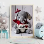 Custom Name Crochet Elephant Nursery Art Personalized Printable Decor for Baby Nurseries Trendy and Customizable Room Decor