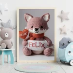 Personalized Printable Crochet Fox Art Custom Name Nursery Decor for Birthdays and Special Occasions Unique and Adorable Baby Gifts