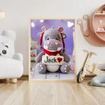 Custom Name Crochet Hippo Prints Personalized Nursery Decor for Kids Bedrooms Adorable and Unique Baby Room Art