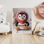 Personalized Printable Crochet Penguin Art Custom Name Nursery Decor for Children's Rooms Cute and Customizable Baby Shower Gifts